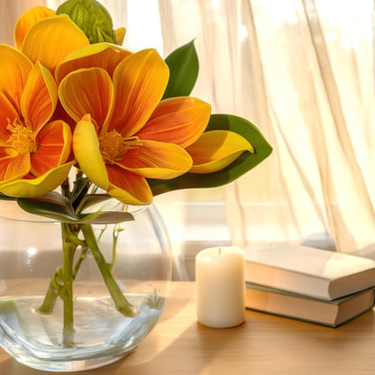White Magnolia Artificial Flowers with Vase Fake Magnolia Flowers Indoor Real Touch Flowers with Faux Water for Home Decor Centerpieces for Tables