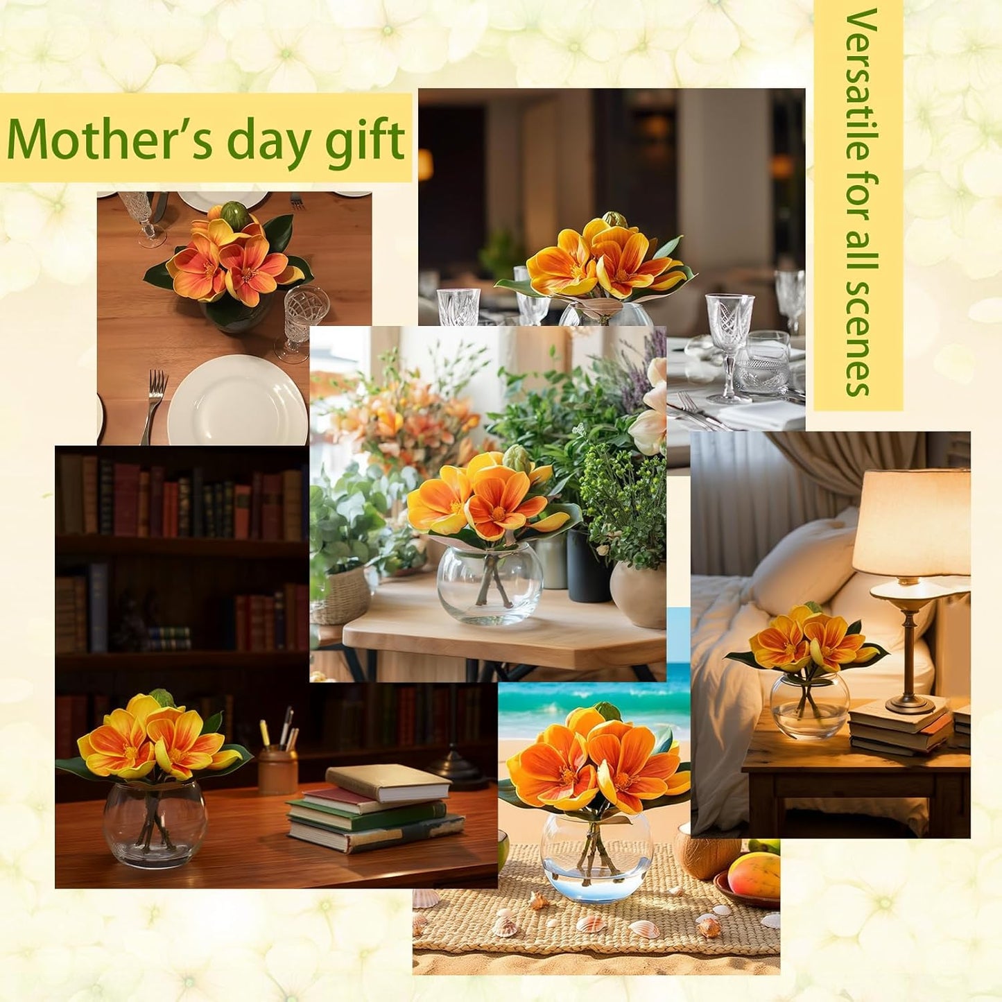 White Magnolia Artificial Flowers with Vase Fake Magnolia Flowers Indoor Real Touch Flowers with Faux Water for Home Decor Centerpieces for Tables