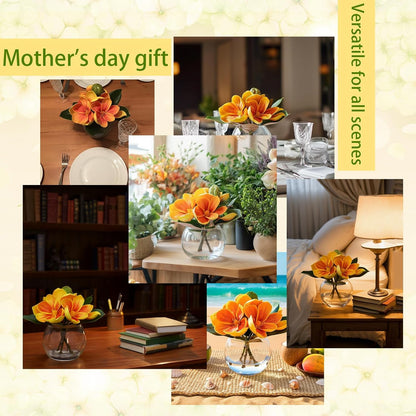 White Magnolia Artificial Flowers with Vase Fake Magnolia Flowers Indoor Real Touch Flowers with Faux Water for Home Decor Centerpieces for Tables
