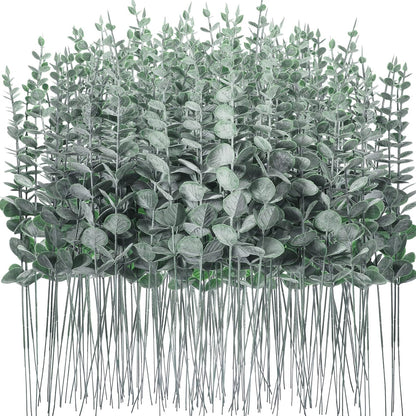 200 Pcs Faux Eucalyptus Stems Greenery Leaves Branch,Dark Green