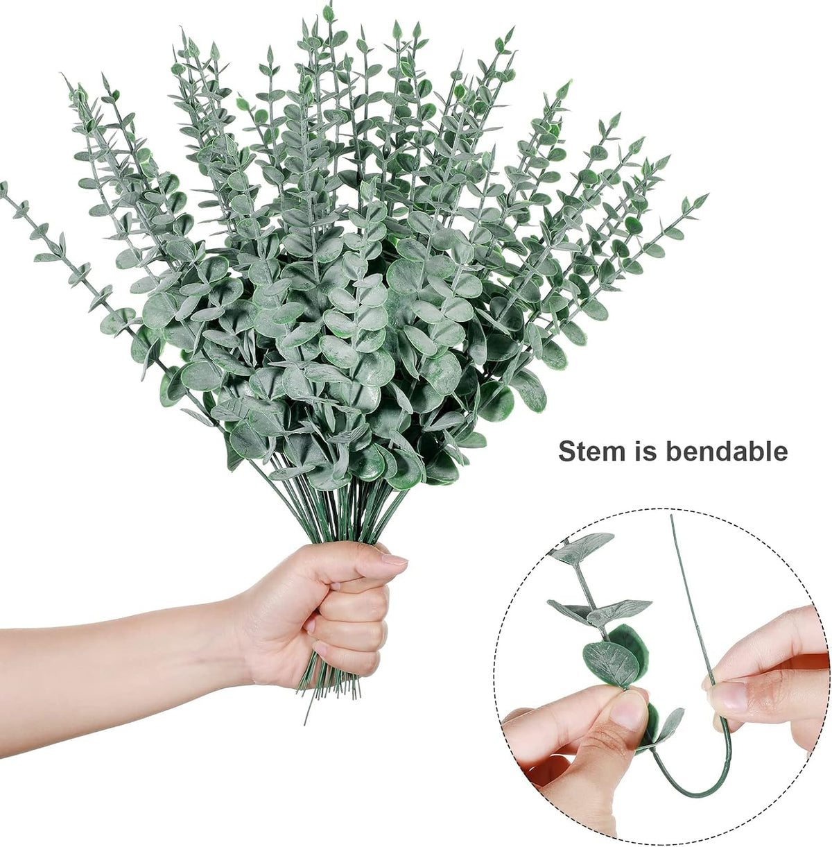 200 Pcs Faux Eucalyptus Stems Greenery Leaves Branch,Dark Green
