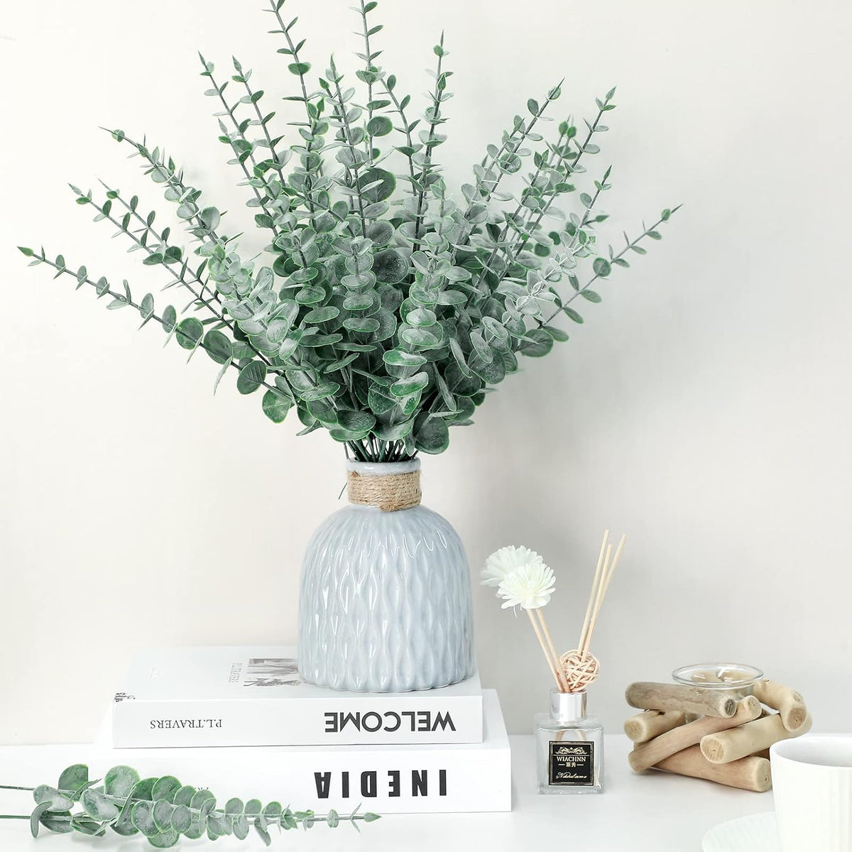 200 Pcs Faux Eucalyptus Stems Greenery Leaves Branch,Dark Green