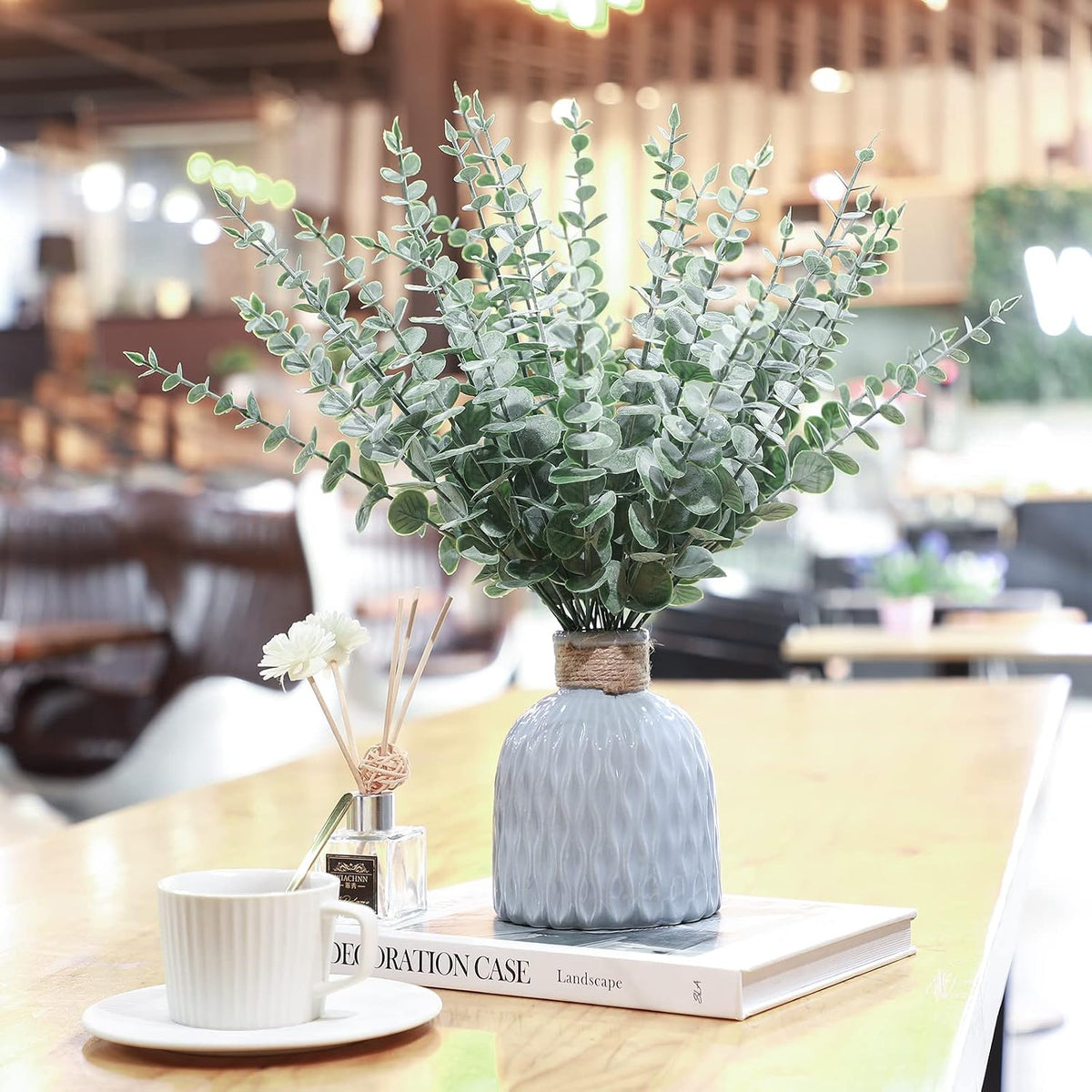 200 Pcs Faux Eucalyptus Stems Greenery Leaves Branch,Dark Green