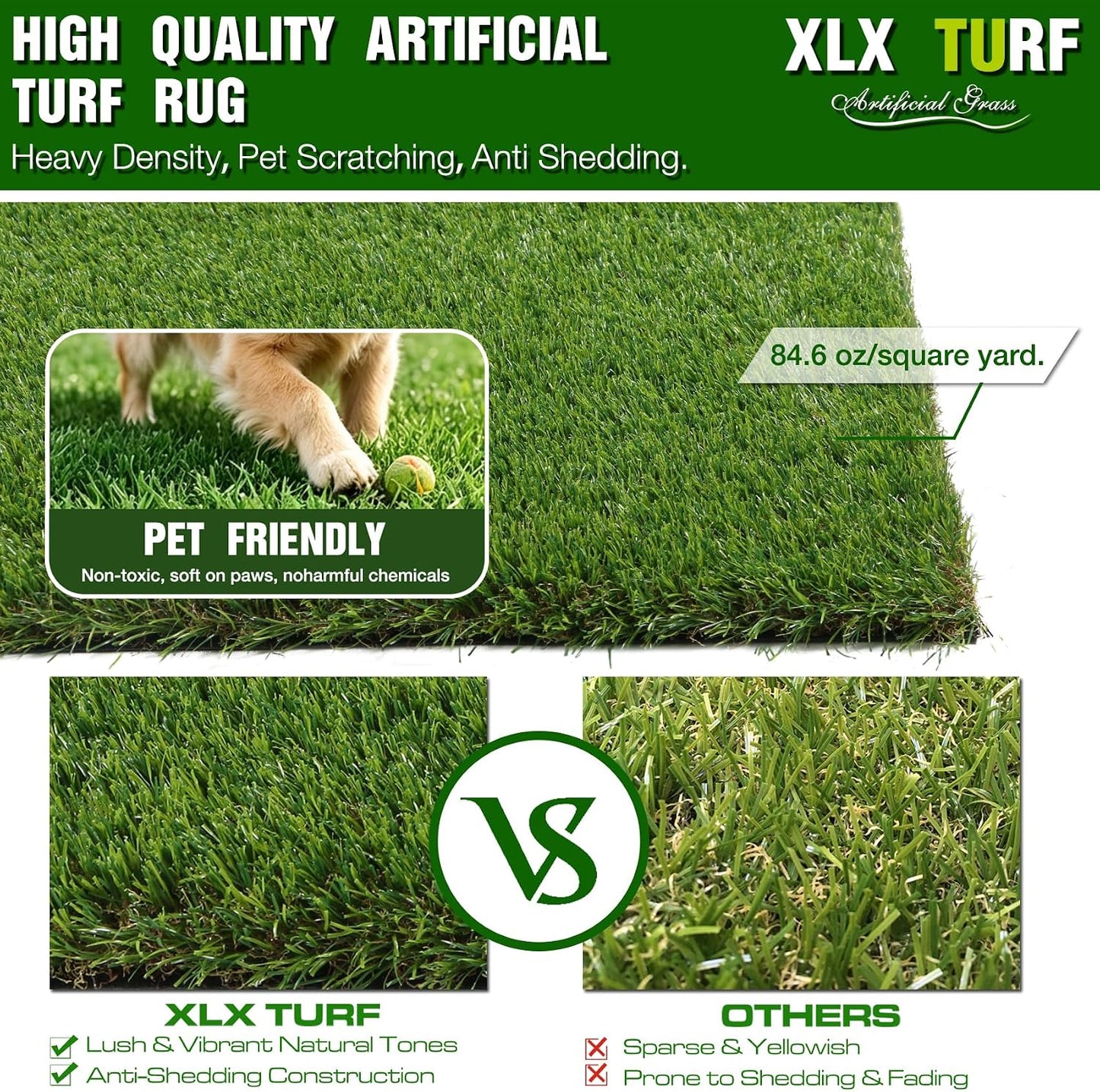 Realistic Artificial Grass Outdoor Rug 3FTX5FT Dog Turf Mat | Pet Friendly Fake Grass Pad, 25mm Drainable Thick Soft Synthetic Turf for Patio Balcony Camping Office Floor, Heat Resistant