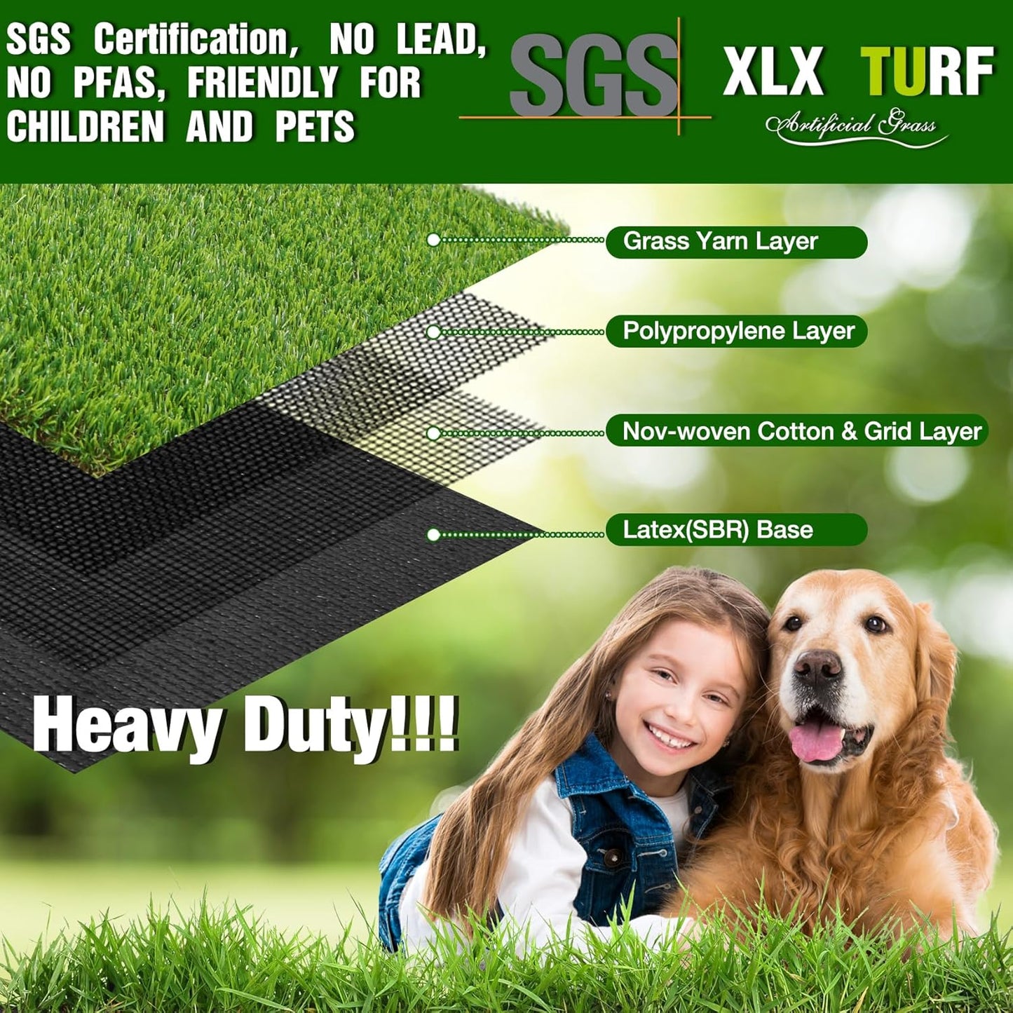 Realistic Artificial Grass Outdoor Rug 3FTX5FT Dog Turf Mat | Pet Friendly Fake Grass Pad, 25mm Drainable Thick Soft Synthetic Turf for Patio Balcony Camping Office Floor, Heat Resistant