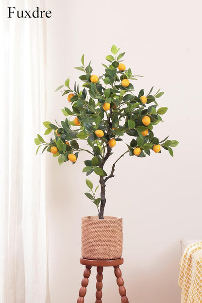 4ft Artificial Lemon Tree with Fake Lemons Floor Plants Artificial for Decor Realistic to Indoor Home Office Fauxe Lemon Tree, Yellow