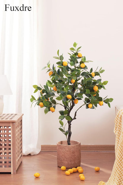 4ft Artificial Lemon Tree with Fake Lemons Floor Plants Artificial for Decor Realistic to Indoor Home Office Fauxe Lemon Tree, Yellow
