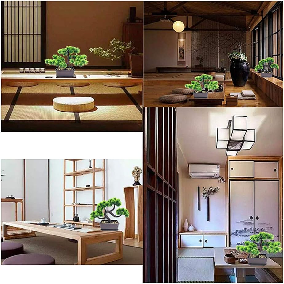 Artificial Bonsai Tree-Fake Plant in Pot Artificial Plants,Faux Bonsai Japanese Pine Bonsai Artificial Plants for Home Decor Indoor,Office/Windowsill/Yard,Desktop Display, Zen Garden Décor