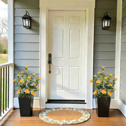 5ft Artificial Camellia Tree with Silk Orange Flowers, 60in Faux Camellia Plant with Lifelike Trunk, Fake Flower Tree Potted Front Door Plants for Porch Patio Deck Living Room Decor, 2Pack
