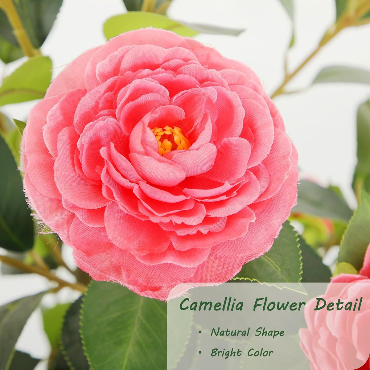 5ft Artificial Camellia Tree with Silk Orange Flowers, 60in Faux Camellia Plant with Lifelike Trunk, Fake Flower Tree Potted Front Door Plants for Porch Patio Deck Living Room Decor, 2Pack