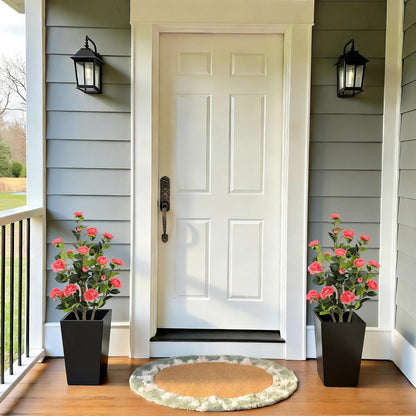 5ft Artificial Camellia Tree with Silk Orange Flowers, 60in Faux Camellia Plant with Lifelike Trunk, Fake Flower Tree Potted Front Door Plants for Porch Patio Deck Living Room Decor, 2Pack