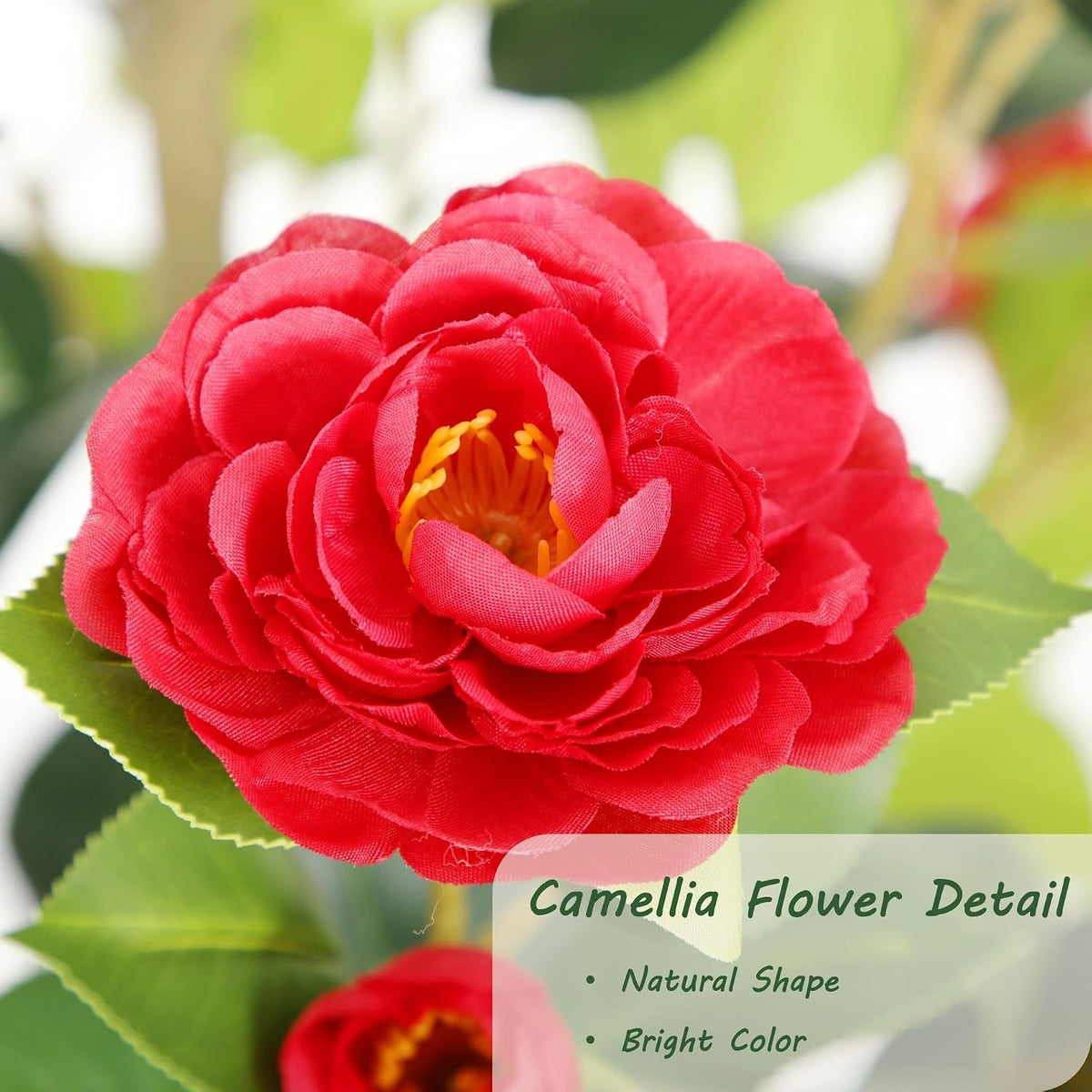 5ft Artificial Camellia Tree with Silk Orange Flowers, 60in Faux Camellia Plant with Lifelike Trunk, Fake Flower Tree Potted Front Door Plants for Porch Patio Deck Living Room Decor, 2Pack