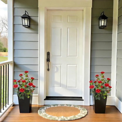 5ft Artificial Camellia Tree with Silk Orange Flowers, 60in Faux Camellia Plant with Lifelike Trunk, Fake Flower Tree Potted Front Door Plants for Porch Patio Deck Living Room Decor, 2Pack