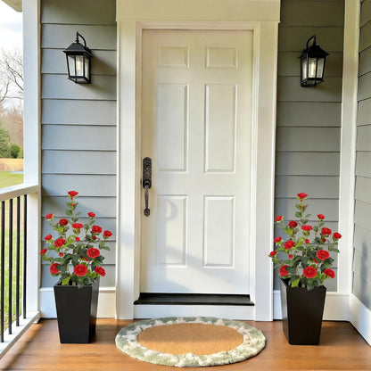 5ft Artificial Camellia Tree with Silk Orange Flowers, 60in Faux Camellia Plant with Lifelike Trunk, Fake Flower Tree Potted Front Door Plants for Porch Patio Deck Living Room Decor, 2Pack