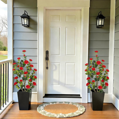 5ft Artificial Camellia Tree with Silk Orange Flowers, 60in Faux Camellia Plant with Lifelike Trunk, Fake Flower Tree Potted Front Door Plants for Porch Patio Deck Living Room Decor, 2Pack
