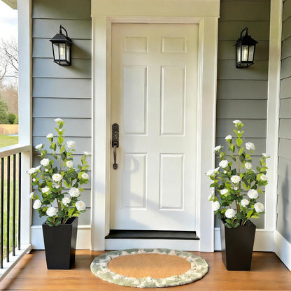 5ft Artificial Camellia Tree with Silk Orange Flowers, 60in Faux Camellia Plant with Lifelike Trunk, Fake Flower Tree Potted Front Door Plants for Porch Patio Deck Living Room Decor, 2Pack