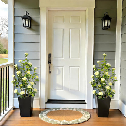 5ft Artificial Camellia Tree with Silk Orange Flowers, 60in Faux Camellia Plant with Lifelike Trunk, Fake Flower Tree Potted Front Door Plants for Porch Patio Deck Living Room Decor, 2Pack