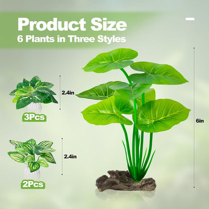 6 Pcs Aquarium Plants Fish Tank Decor，Artificial Driftwood with Textured Base Fish Tank Accessories Reptiles Plants Driftwood