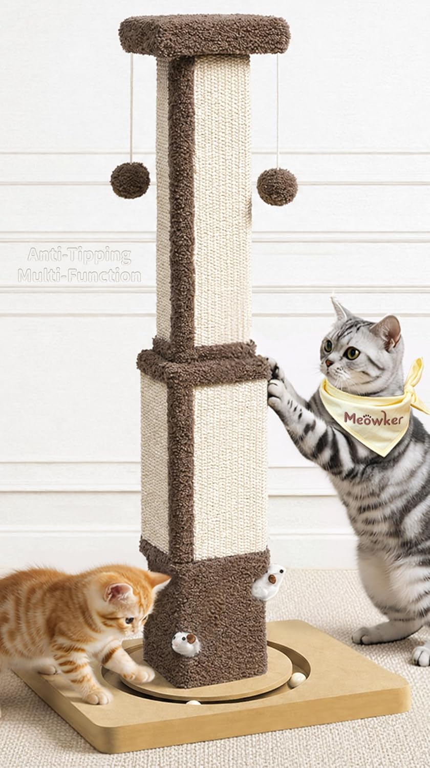 Cat Tree Tower Scratch Post Stand for Indoor, 41" Compact Palm Tree Kitten House Condo with Cozy Bed for Small Cats, Space Saving Design, Supports Climber Scratching Playing and Rest