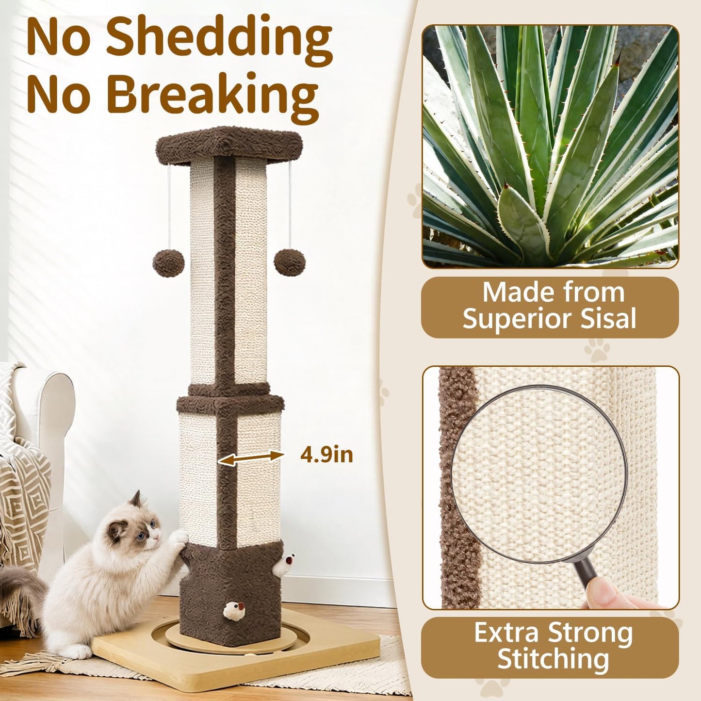Cat Tree Tower Scratch Post Stand for Indoor, 41" Compact Palm Tree Kitten House Condo with Cozy Bed for Small Cats, Space Saving Design, Supports Climber Scratching Playing and Rest