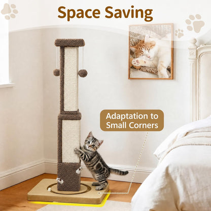 Cat Tree Tower Scratch Post Stand for Indoor, 41" Compact Palm Tree Kitten House Condo with Cozy Bed for Small Cats, Space Saving Design, Supports Climber Scratching Playing and Rest