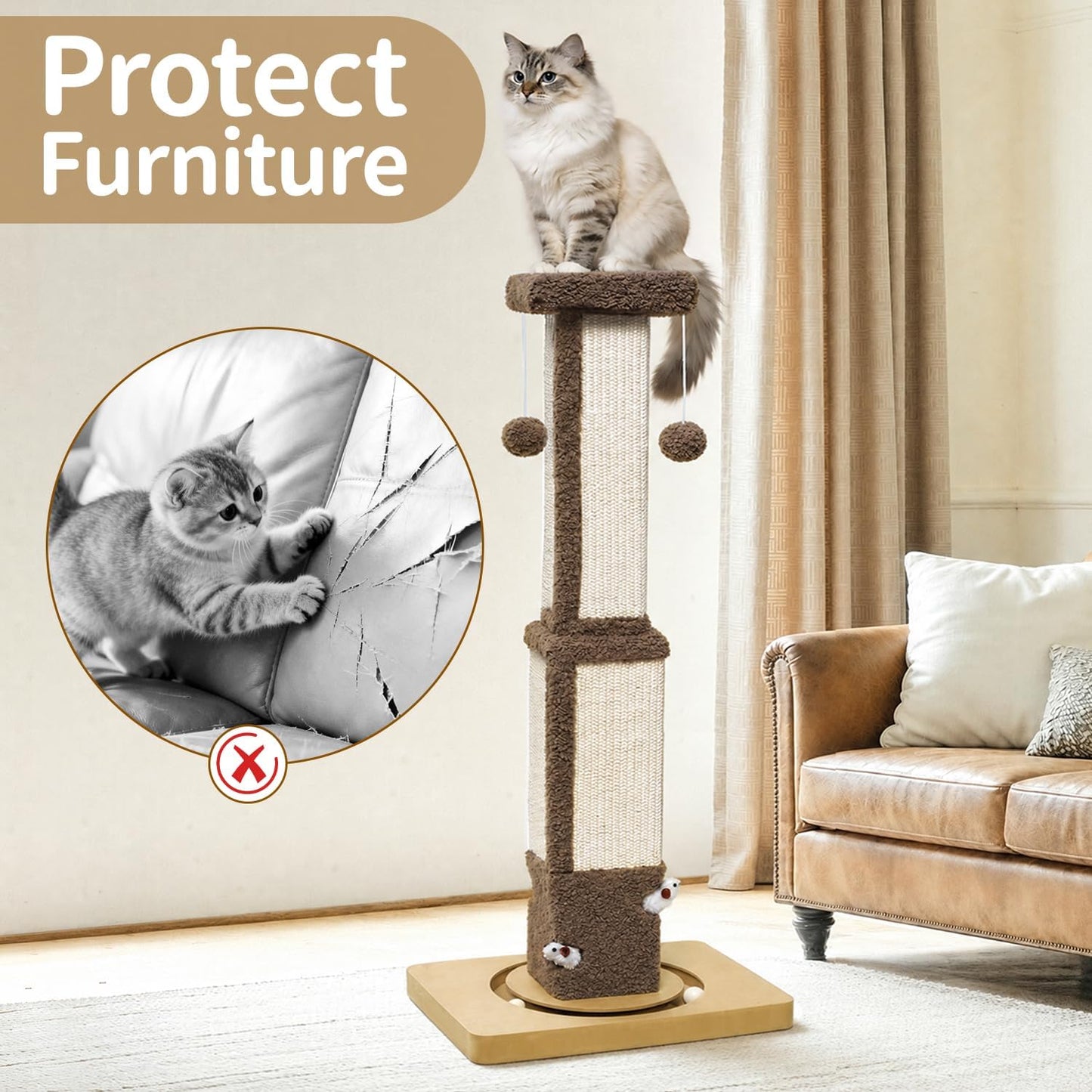 Cat Tree Tower Scratch Post Stand for Indoor, 41" Compact Palm Tree Kitten House Condo with Cozy Bed for Small Cats, Space Saving Design, Supports Climber Scratching Playing and Rest