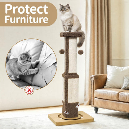 Cat Tree Tower Scratch Post Stand for Indoor, 41" Compact Palm Tree Kitten House Condo with Cozy Bed for Small Cats, Space Saving Design, Supports Climber Scratching Playing and Rest