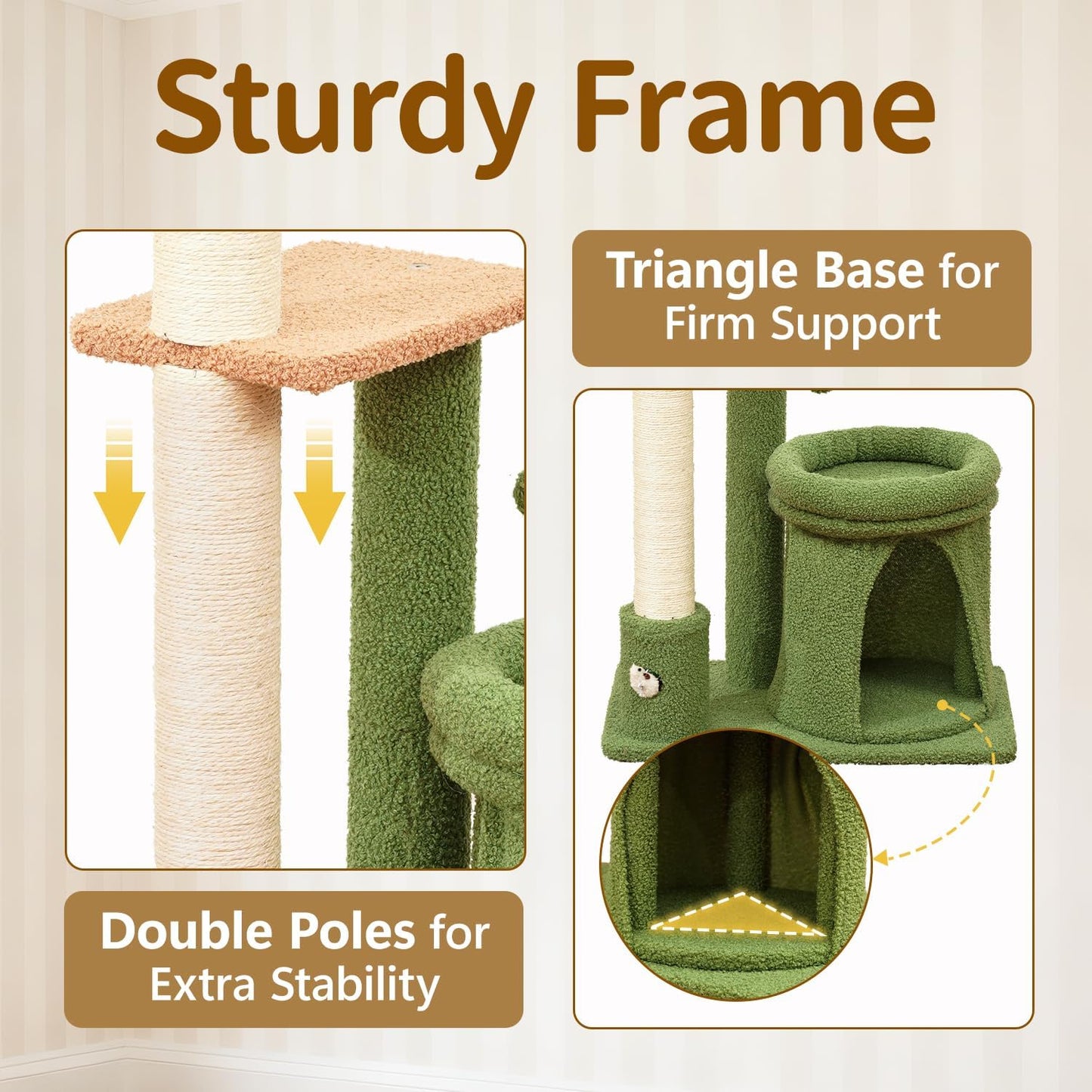Cat Tree Tower Scratch Post Stand for Indoor, 41" Compact Palm Tree Kitten House Condo with Cozy Bed for Small Cats, Space Saving Design, Supports Climber Scratching Playing and Rest