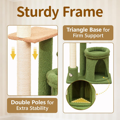 Cat Tree Tower Scratch Post Stand for Indoor, 41" Compact Palm Tree Kitten House Condo with Cozy Bed for Small Cats, Space Saving Design, Supports Climber Scratching Playing and Rest