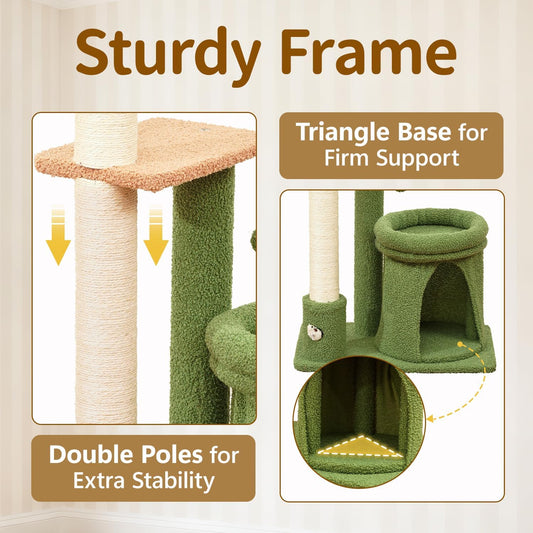 Cat Tree Tower Scratch Post Stand for Indoor, 41" Compact Palm Tree Kitten House Condo with Cozy Bed for Small Cats, Space Saving Design, Supports Climber Scratching Playing and Rest