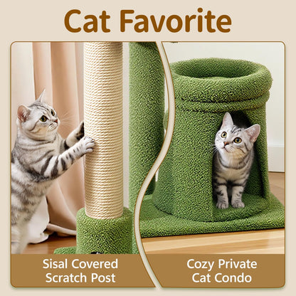 Cat Tree Tower Scratch Post Stand for Indoor, 41" Compact Palm Tree Kitten House Condo with Cozy Bed for Small Cats, Space Saving Design, Supports Climber Scratching Playing and Rest