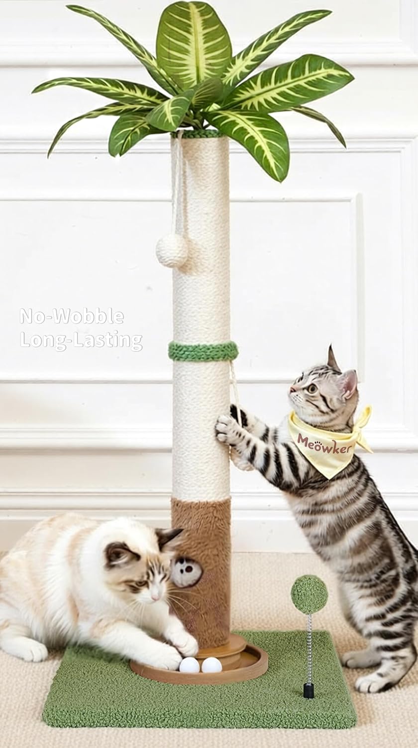 Cat Tree Tower Scratch Post Stand for Indoor, 41" Compact Palm Tree Kitten House Condo with Cozy Bed for Small Cats, Space Saving Design, Supports Climber Scratching Playing and Rest