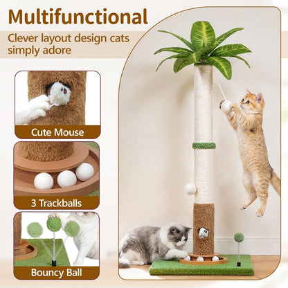 Cat Tree Tower Scratch Post Stand for Indoor, 41" Compact Palm Tree Kitten House Condo with Cozy Bed for Small Cats, Space Saving Design, Supports Climber Scratching Playing and Rest