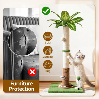 Cat Tree Tower Scratch Post Stand for Indoor, 41" Compact Palm Tree Kitten House Condo with Cozy Bed for Small Cats, Space Saving Design, Supports Climber Scratching Playing and Rest