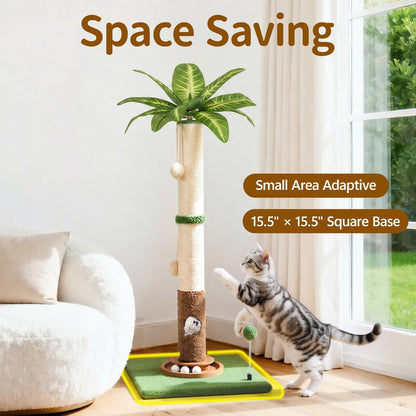 Cat Tree Tower Scratch Post Stand for Indoor, 41" Compact Palm Tree Kitten House Condo with Cozy Bed for Small Cats, Space Saving Design, Supports Climber Scratching Playing and Rest