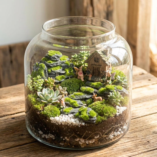 Miniature Moss Stones for Terrarium - Tree Bark Diorama Rocks for Miniature Terrain Display - Lightweight Reptile Habitat Decor - NOT for Aquarium Underwater Use - 12 Pcs Flocking-Covered (1-2 inch)