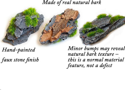 Miniature Moss Stones for Terrarium - Tree Bark Diorama Rocks for Miniature Terrain Display - Lightweight Reptile Habitat Decor - NOT for Aquarium Underwater Use - 12 Pcs Flocking-Covered (1-2 inch)