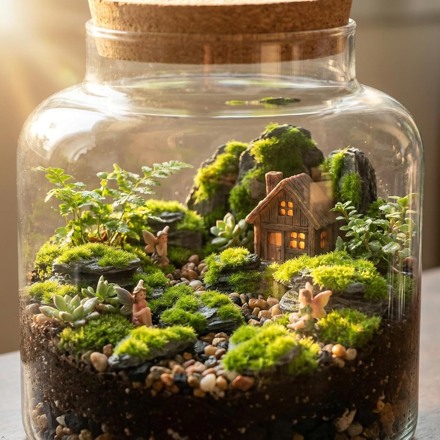 Miniature Moss Stones for Terrarium - Tree Bark Diorama Rocks for Miniature Terrain Display - Lightweight Reptile Habitat Decor - NOT for Aquarium Underwater Use - 12 Pcs Flocking-Covered (1-2 inch)