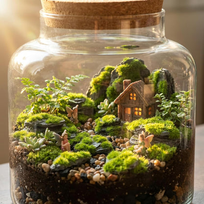 Miniature Moss Stones for Terrarium - Tree Bark Diorama Rocks for Miniature Terrain Display - Lightweight Reptile Habitat Decor - NOT for Aquarium Underwater Use - 12 Pcs Flocking-Covered (1-2 inch)