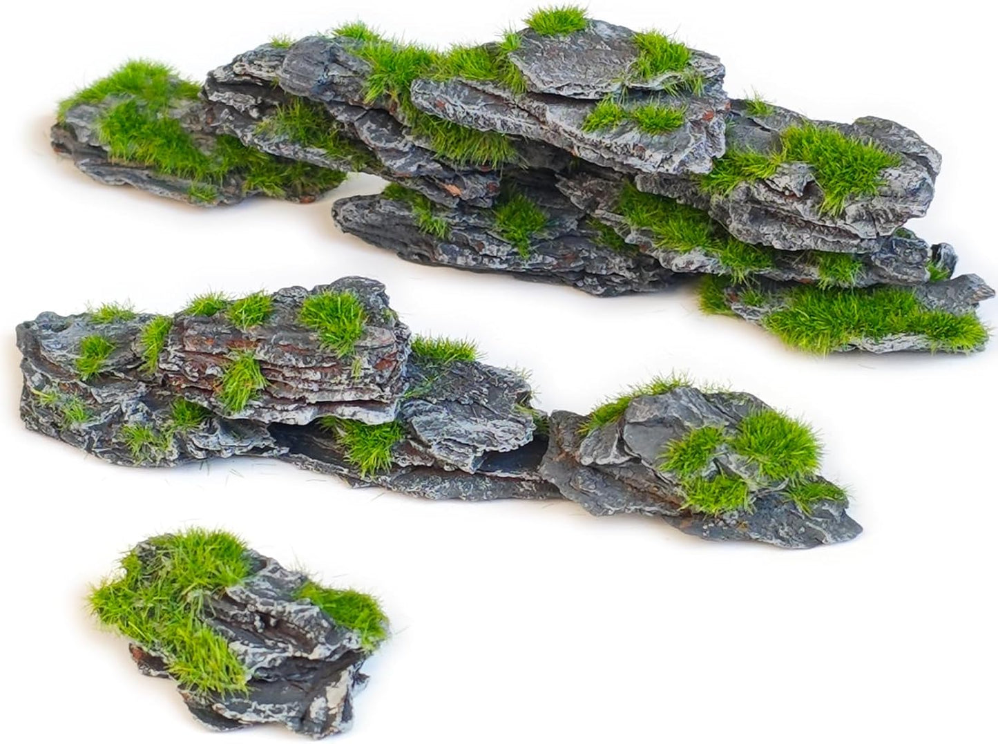 Miniature Moss Stones for Terrarium - Tree Bark Diorama Rocks for Miniature Terrain Display - Lightweight Reptile Habitat Decor - NOT for Aquarium Underwater Use - 12 Pcs Flocking-Covered (1-2 inch)