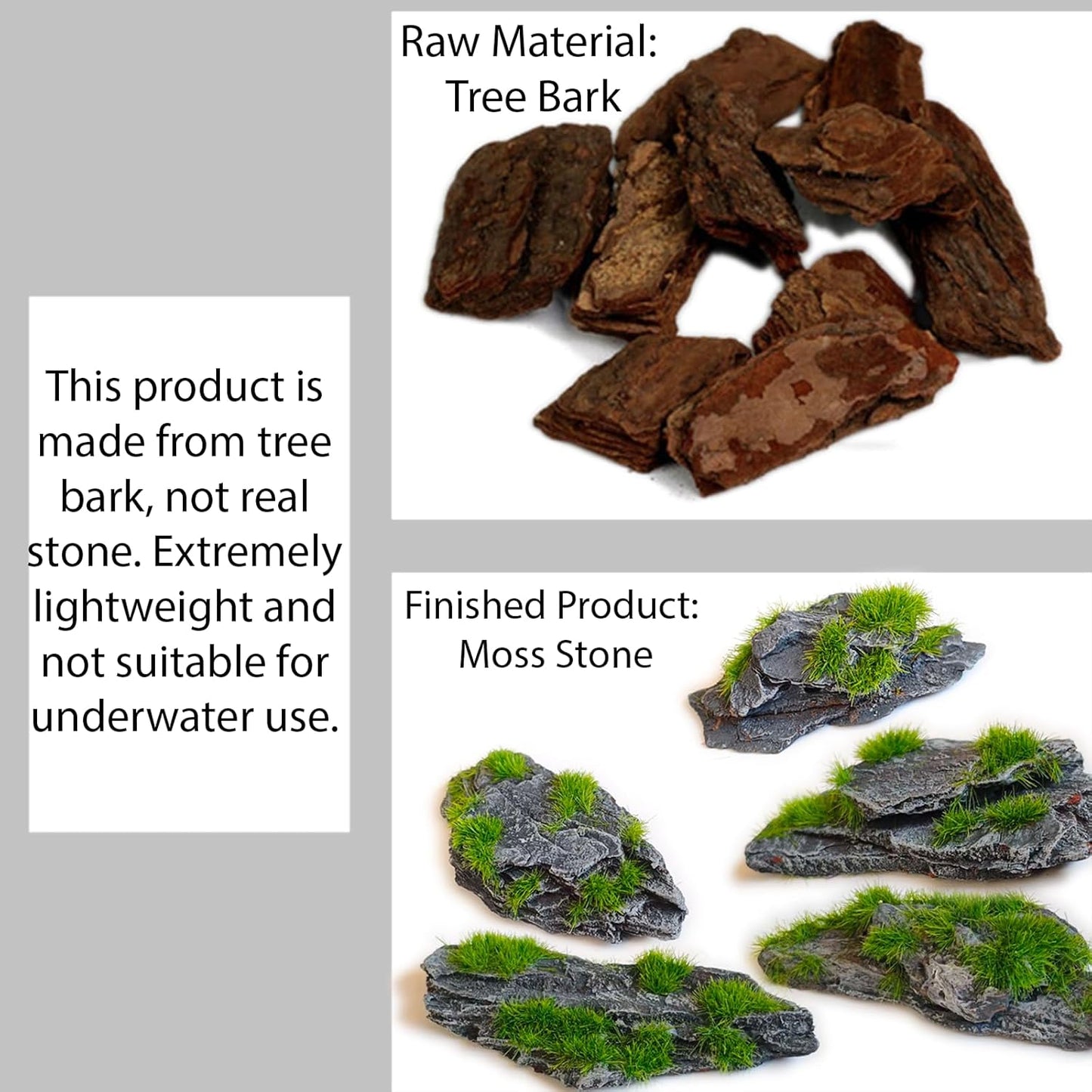 Miniature Moss Stones for Terrarium - Tree Bark Diorama Rocks for Miniature Terrain Display - Lightweight Reptile Habitat Decor - NOT for Aquarium Underwater Use - 12 Pcs Flocking-Covered (1-2 inch)