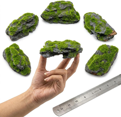 Miniature Moss Stones for Terrarium - Tree Bark Diorama Rocks for Miniature Terrain Display - Lightweight Reptile Habitat Decor - NOT for Aquarium Underwater Use - 12 Pcs Flocking-Covered (1-2 inch)