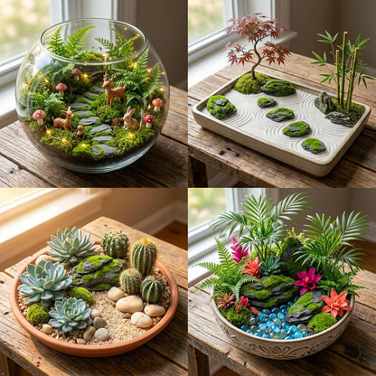 Miniature Moss Stones for Terrarium - Tree Bark Diorama Rocks for Miniature Terrain Display - Lightweight Reptile Habitat Decor - NOT for Aquarium Underwater Use - 12 Pcs Flocking-Covered (1-2 inch)