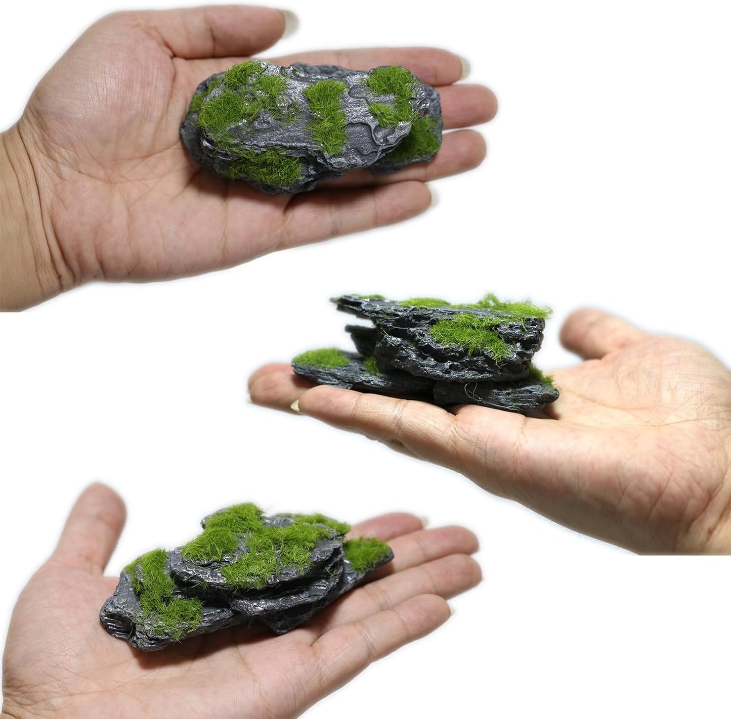 Miniature Moss Stones for Terrarium - Tree Bark Diorama Rocks for Miniature Terrain Display - Lightweight Reptile Habitat Decor - NOT for Aquarium Underwater Use - 12 Pcs Flocking-Covered (1-2 inch)