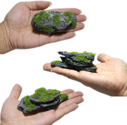 Miniature Moss Stones for Terrarium - Tree Bark Diorama Rocks for Miniature Terrain Display - Lightweight Reptile Habitat Decor - NOT for Aquarium Underwater Use - 12 Pcs Flocking-Covered (1-2 inch)