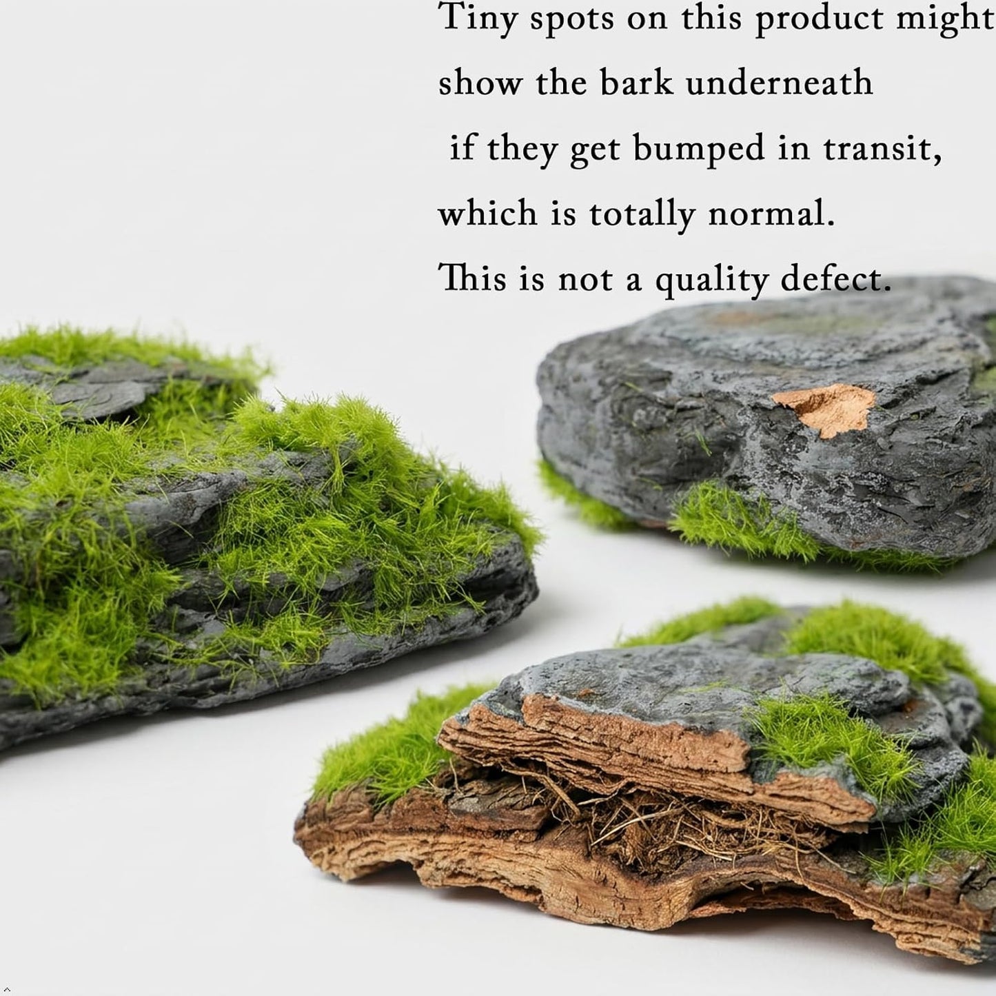 Miniature Moss Stones for Terrarium - Tree Bark Diorama Rocks for Miniature Terrain Display - Lightweight Reptile Habitat Decor - NOT for Aquarium Underwater Use - 12 Pcs Flocking-Covered (1-2 inch)