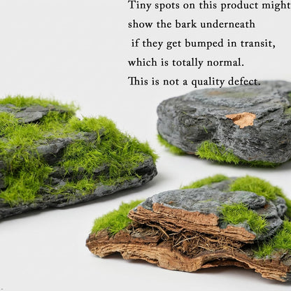 Miniature Moss Stones for Terrarium - Tree Bark Diorama Rocks for Miniature Terrain Display - Lightweight Reptile Habitat Decor - NOT for Aquarium Underwater Use - 12 Pcs Flocking-Covered (1-2 inch)