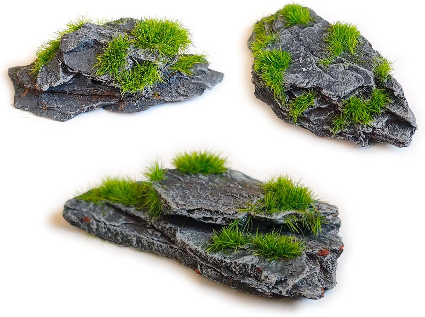 Miniature Moss Stones for Terrarium - Tree Bark Diorama Rocks for Miniature Terrain Display - Lightweight Reptile Habitat Decor - NOT for Aquarium Underwater Use - 12 Pcs Flocking-Covered (1-2 inch)
