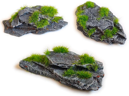 Miniature Moss Stones for Terrarium - Tree Bark Diorama Rocks for Miniature Terrain Display - Lightweight Reptile Habitat Decor - NOT for Aquarium Underwater Use - 12 Pcs Flocking-Covered (1-2 inch)