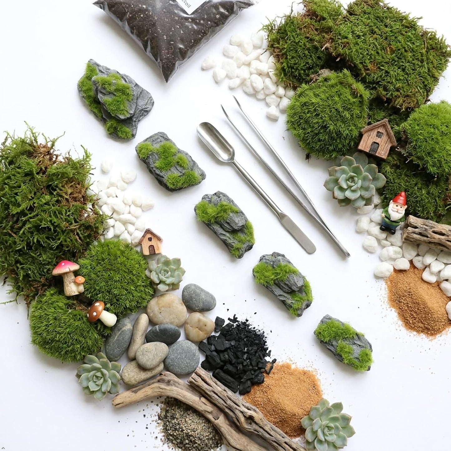 Miniature Moss Stones for Terrarium - Tree Bark Diorama Rocks for Miniature Terrain Display - Lightweight Reptile Habitat Decor - NOT for Aquarium Underwater Use - 12 Pcs Flocking-Covered (1-2 inch)